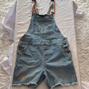 Target Blue Jean Shorts Overalls with Rainbow Detail